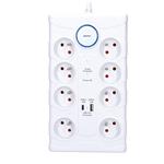 Solight prepäťová ochrana, 8z, USB A+C, 2m, biela