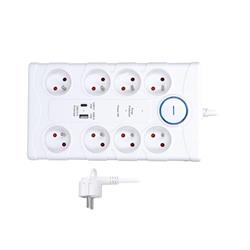 Solight prepäťová ochrana, 8z, USB A+C, 2m, biela