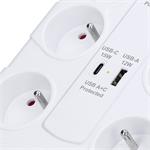 Solight přepěťová ochrana, 8z, USB A+C, 2m, bílá