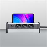 Solight prodlužovací přívod, 3 zásuvky + 2X USB, 1,5m, 3 x 1mm2, hliník, rohový design