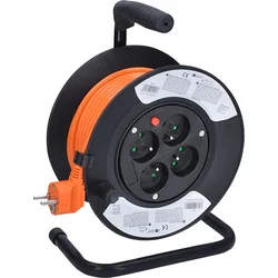 Solight prodlužovací přívod na bubnu, 4 zásuvky, 15m, oranžový kabel, 3x 1,0mm2