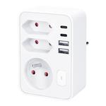 Solight rozbočka, 1x 16A + 2x 2,5A, 2xUSB A+C, bílá, vypínač