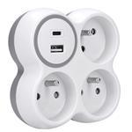Solight rozbočka, 3x 16A, USB nabíječka A+C, bílá-šedá