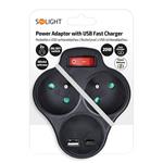 Solight rozbočovač s rýchlonabíjačkou USB A+C 20W PD, 2 x 10A, čierny, prepínač