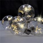Solight sada LED vianočných gúľ s hviezdami, veľkosť 6cm, 6ks, 30LED, časovač, tester, 3xAA