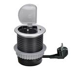 Solight USB vestavná zásuvka s víčkem, 1 zásuvka, plast, délka 1,5m, 3x 1mm2, USB 2100mA, stříbrná