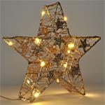 Solight Vianočná hviezda s trblietkami, zlatá, kov, 14x LED, 2x AA