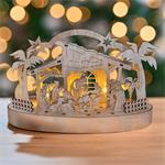 Solight Vianočný drevený betlehem, 5x LED, prírodné drevo, 25cm, 2x AA