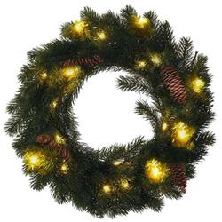 Solight vianočný veniec, priemer 40 cm, 15x LED, IP44, 3x AA, časovač