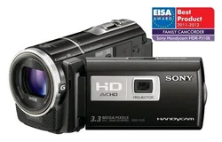 SONY HDR-PJ10 kamera, MS/SD/SDHC, Full HD, 30x zoom, projektor, 16GB interní paměť - černá + karta-pouzdro-baterie