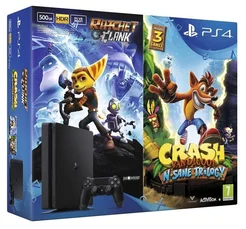 Sony PlayStation 4 Slim 500GB, černá + hry Crash Bandicoot, Ratchet&Clank