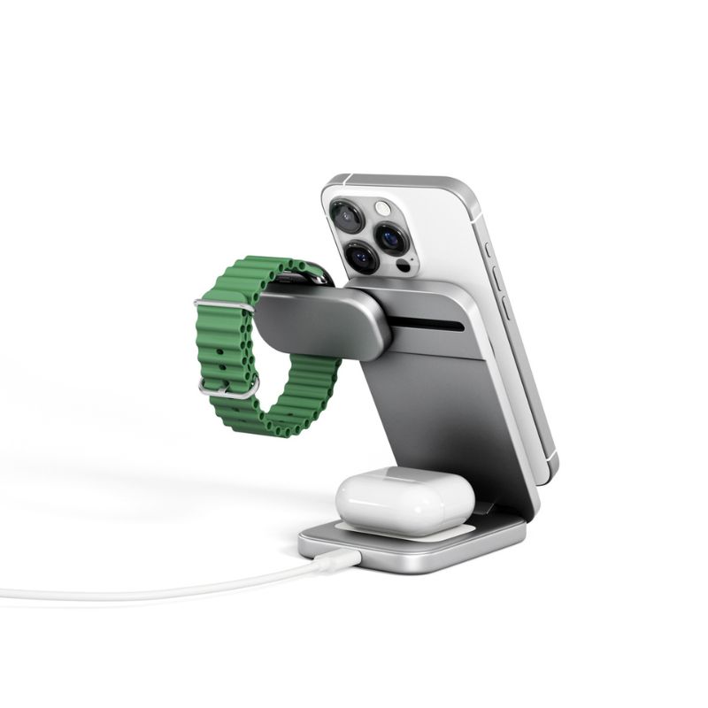 Spello ForceBase Qi2 3in1 skládací dobíjecí stojánek SF50 - stříbrný