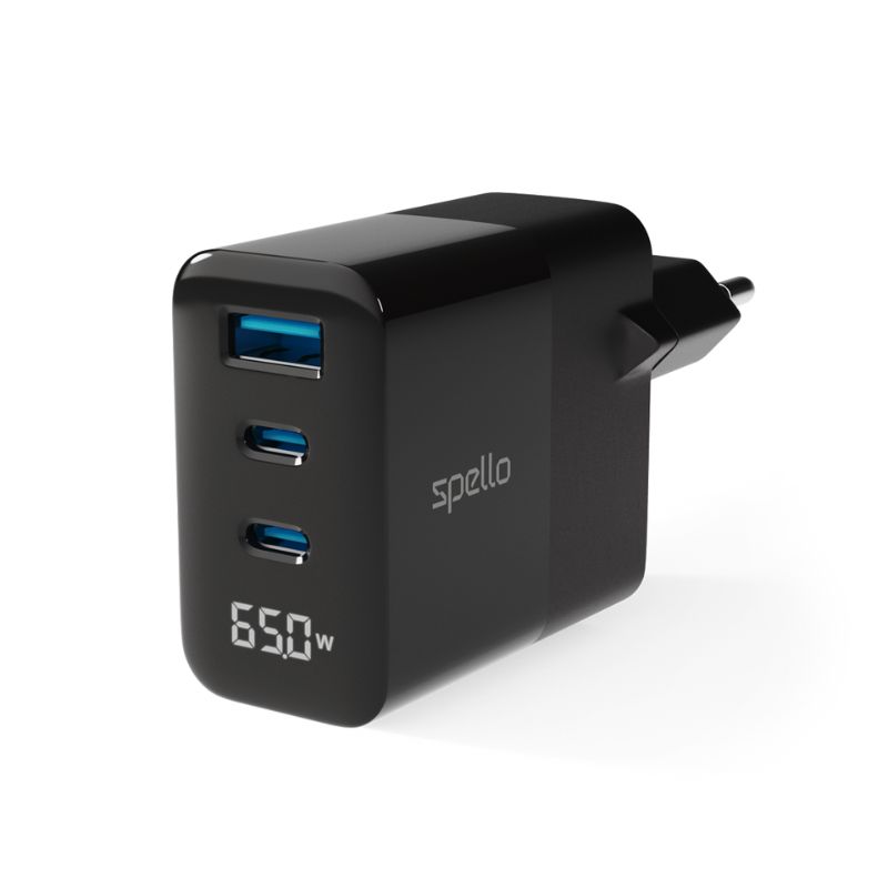 Spello ForceBoost Display GaN 65W Wall Charger SA65 - černá