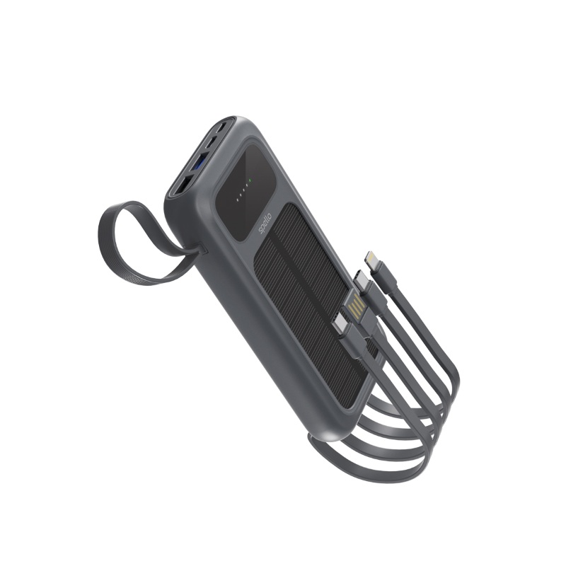 Spello ForcePack 5in1 10000mAh solární powerbanka se 4 integrovanámi kabely SP15 | šedá