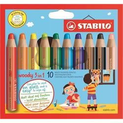 STABILO Barevné pastelky "Woody", 10ks, 3v1 – pastelka, vodovka, voskovka,  STABILO