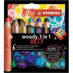 STABILO Barevné tužky "Woody ARTY 3 in 1", 6 různých barev, kulatá, silná