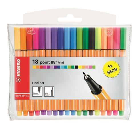 STABILO Fix - sada "Point 88 Mini Neon", 0,4 mm , 18 různých barev