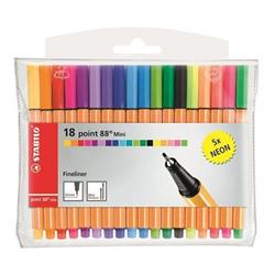 STABILO Fix - sada "Point 88 Mini Neon", 0,4 mm , 18 různých barev