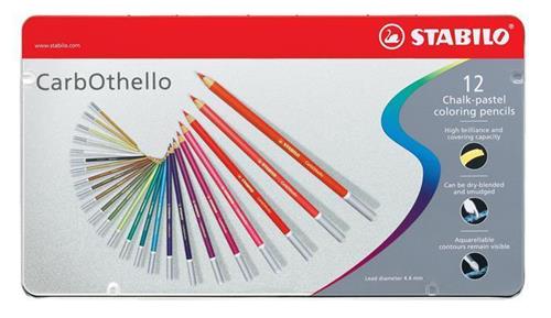 STABILO Kriedové pastelky "CarbOthello", sada, 12 farieb, okrúhla, kovová škatuľka