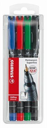STABILO Permanentný popisovač "OHPen S", zmiešané farby, 0,4 mm, 4 ks/bal.