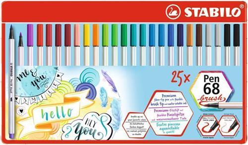 STABILO Štetcové popisovače "Pen 68 brush", 25 farieb, kovová krabička