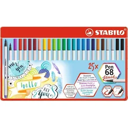 STABILO Štetcové popisovače "Pen 68 brush", 25 farieb, kovová krabička