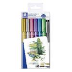 STAEDTLER Dekoračný popisovač, 6 rôznych metalických farieb 1 čierny popisovač, 1-2 mm