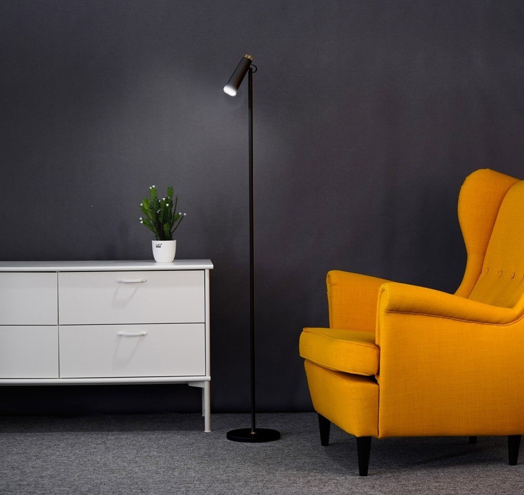 Stojacia lampa LED Immax TIT, čierna so zlatými prvkami, CCT
