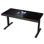 Stôl LORGAR s voliteľnou výškou, vstavanou PC skrinkou, bezdrôtovou nabíjačkou, portami RGB a USB, tvrdeným sklom