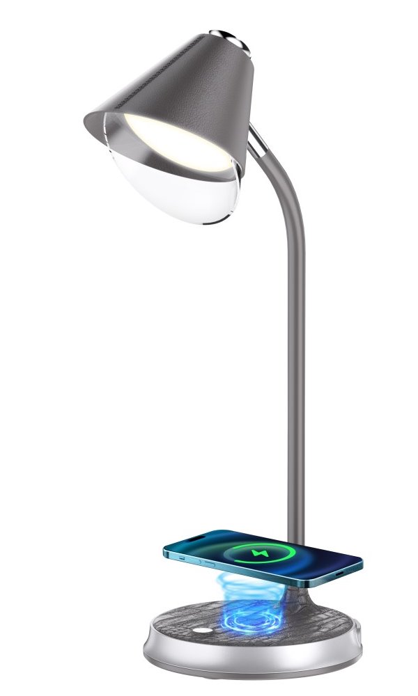 Stolná LED lampa IMMAX FINCH sivá + strieborné prvky