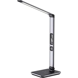 Stolná LED lampa IMMAX Heron 2/ Qi nabíjanie/ 8,5W/ 504lm/ DC 12V/2,5A/ stmievateľná/ sklopné rameno/ strieborná