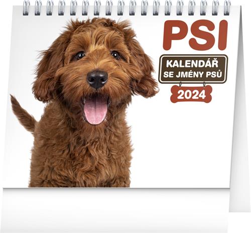 Stolový kalendár Psy - s menami psov 2024, 16,5 × 13 cm