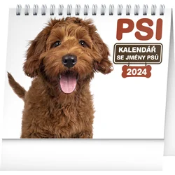 Stolový kalendár Psy - s menami psov 2024, 16,5 × 13 cm