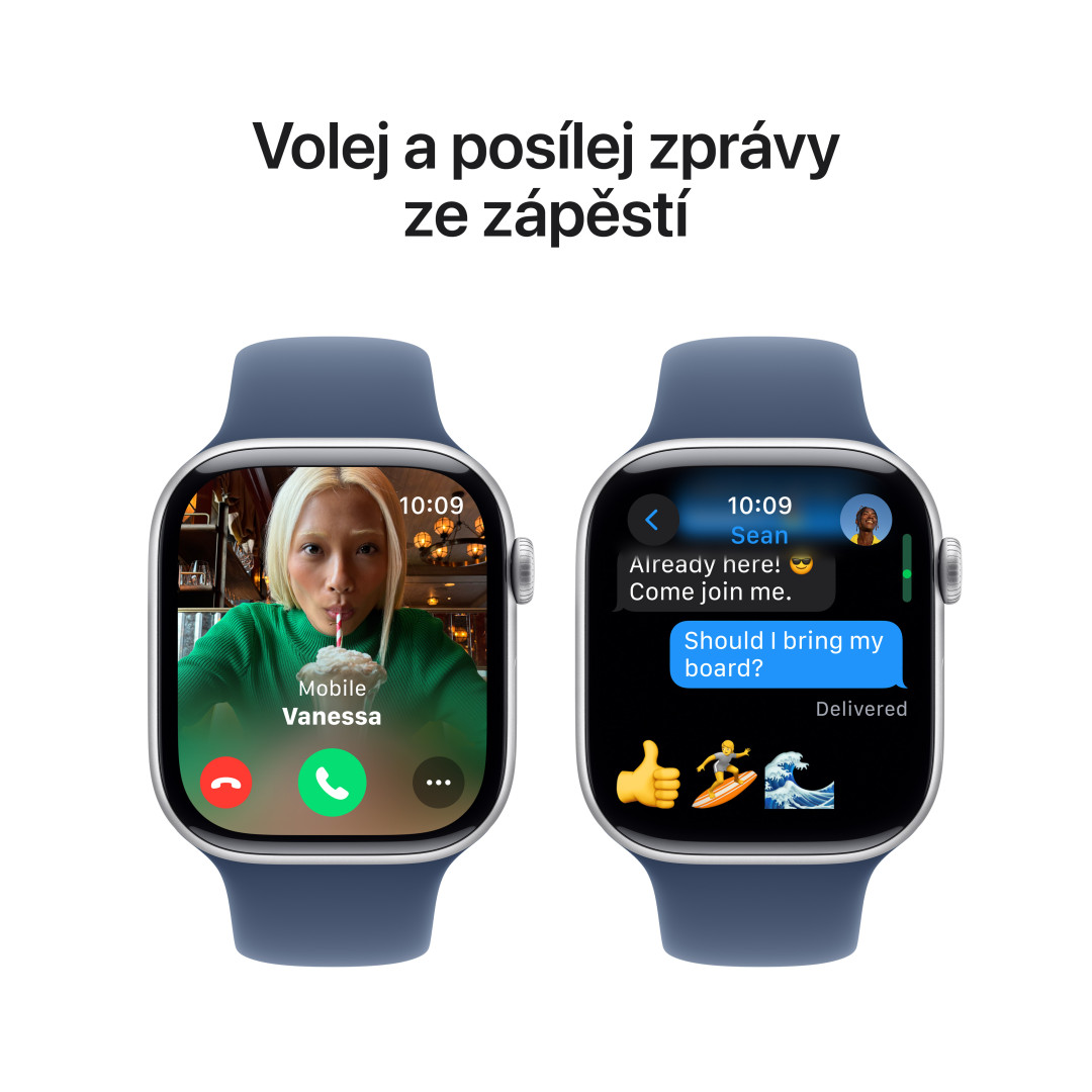 Strieborné hliníkové puzdro Apple Watch Series 10 GPS 42 mm so športovým denimovým remienkom - M/L (MWWC3QC/A)