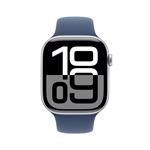 Strieborné hliníkové puzdro Apple Watch Series 10 GPS 42 mm so športovým denimovým remienkom - S/M (MWWA3QC/A)