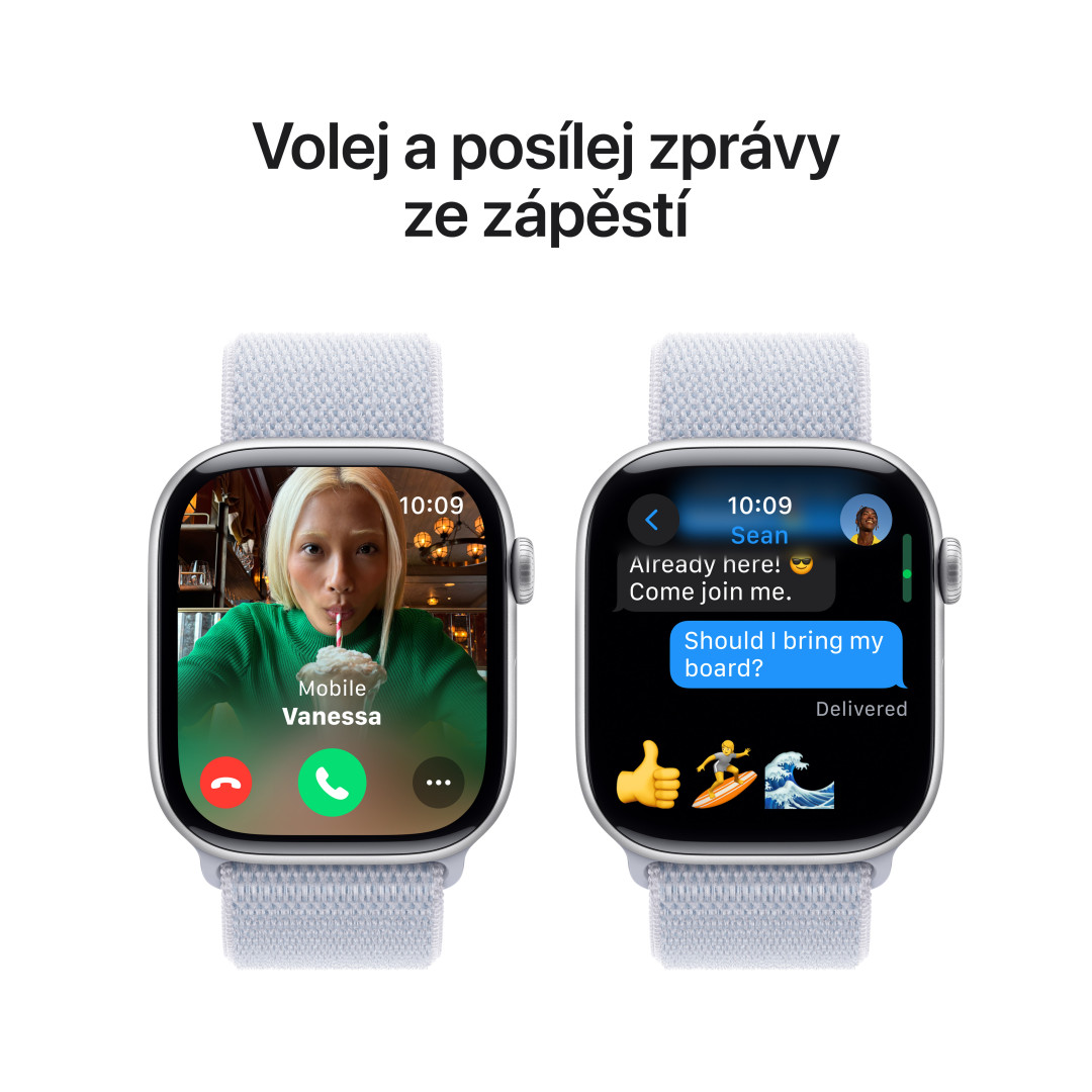 Strieborné hliníkové puzdro Apple Watch Series 10 GPS 46 mm so športovou slučkou Blue Cloud (MWWN3QC/A)