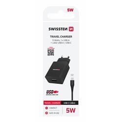 Swissten adaptér Smart IC 1× USB + USB-C, černý  