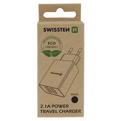 Swissten adaptér Smart IC 2× USB 2.1A ECO, černý  