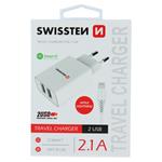 Swissten adaptér Smart IC 2× USB + Lightning, bílý  