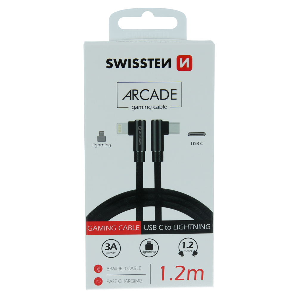 Swissten Arcade kabel USB-C/Lightning 1,2 m, černý