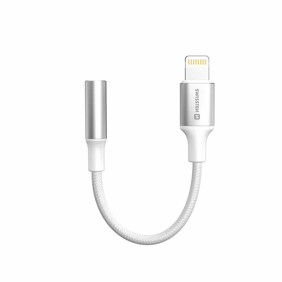 Swissten Audio adaptér Lightning / 3,5 mm AUX 0,15 m, biely