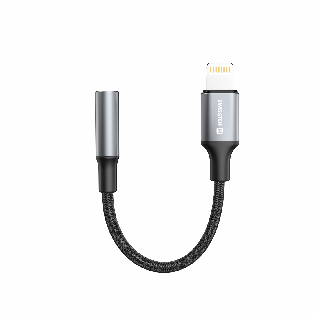 Swissten Audio adaptér Lightning / 3,5 mm AUX 0,15 m, černý