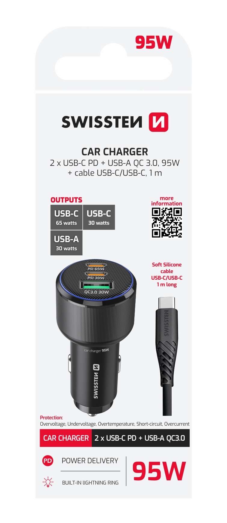 Swissten CL adaptér 95 W + USB-C kabel 1 m, černý