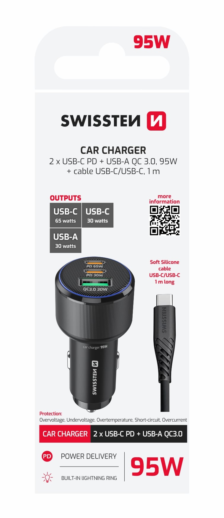 Swissten CL adaptér 95 W + USB-C kabel 1 m, černý