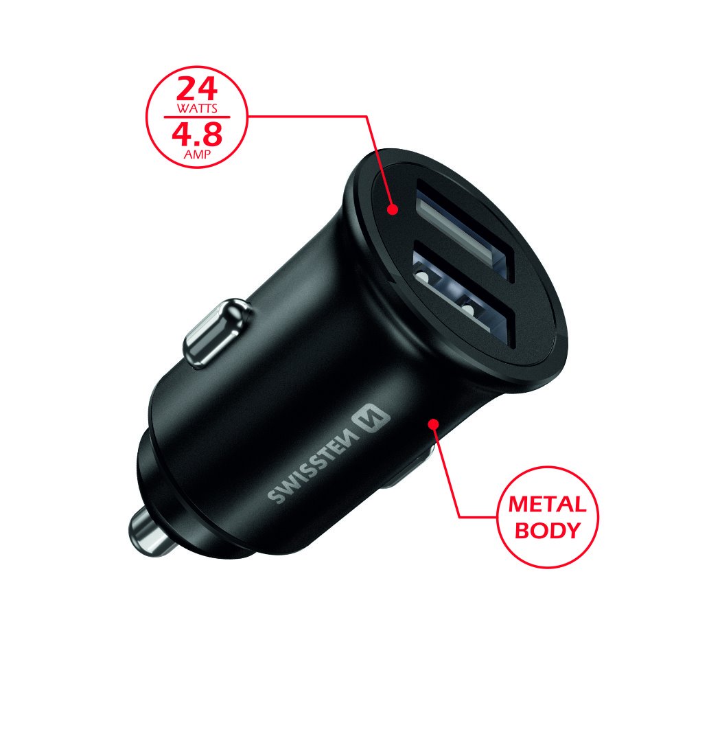 SWISSTEN CL USB adaptér do auta 2xUSB 4,8A čierny