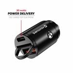 SWISSTEN CL USB adaptér do auta Power Delivery USB-C Super Charge 3.0 30W, nabíjačka, čierny