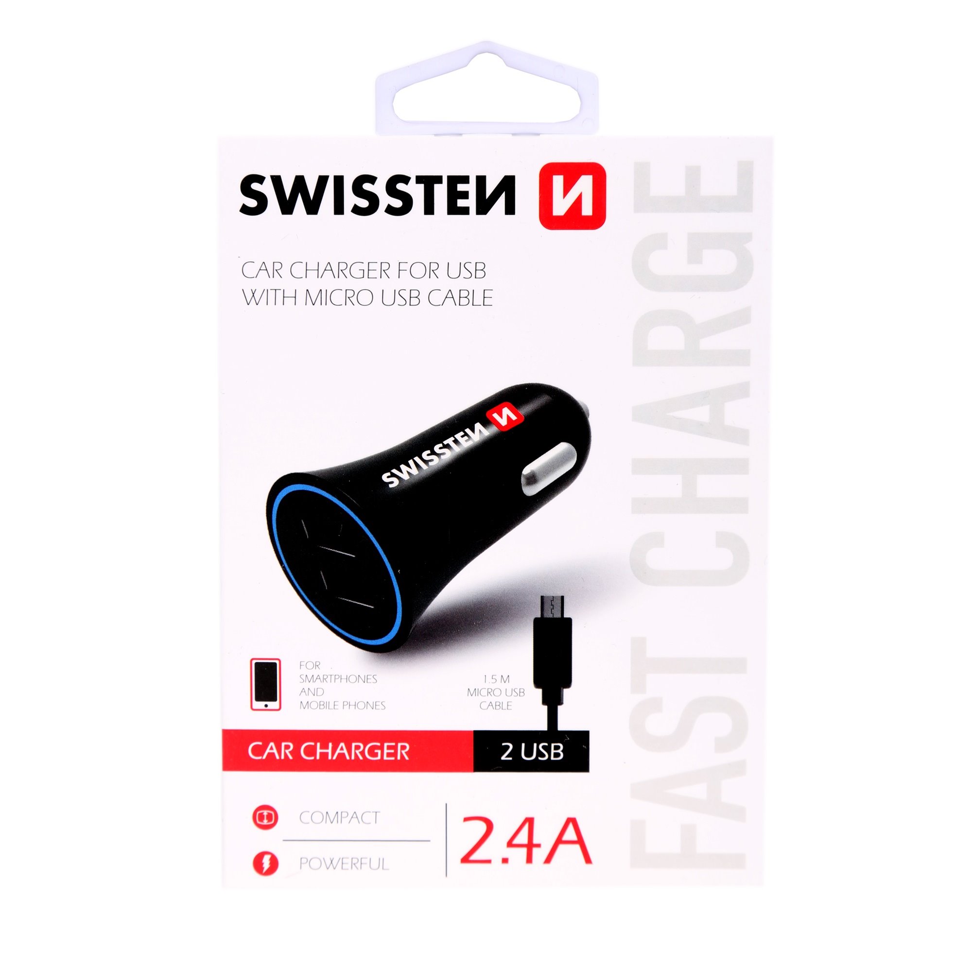 SWISSTEN CL USB auto adaptér 2xUSB 2,4A, kábel Micro USB, čierny 20110900