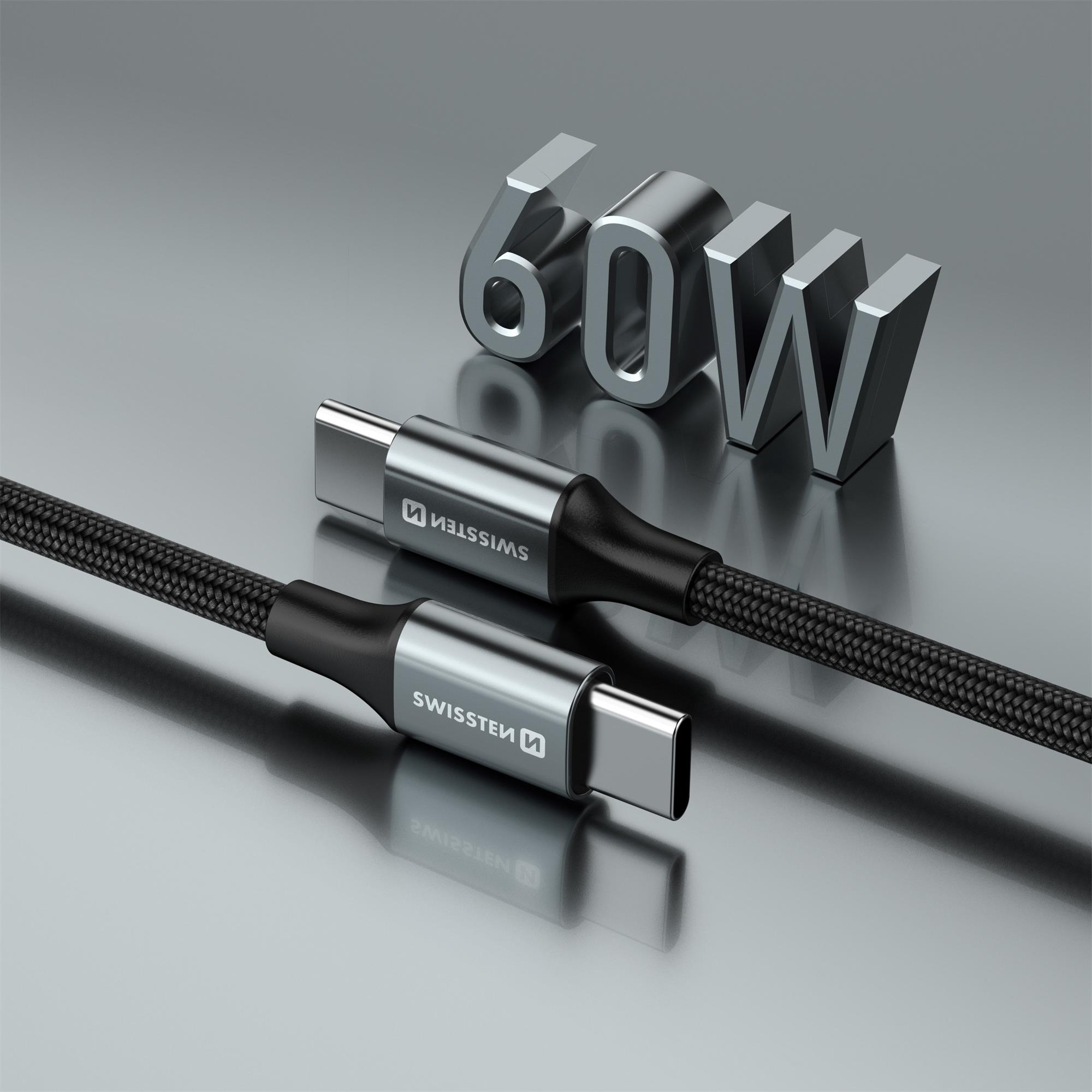 SWISSTEN DÁTOVÝ KÁBEL TEXTILE II USB-C / USB-C 1,5 M ČIERNY