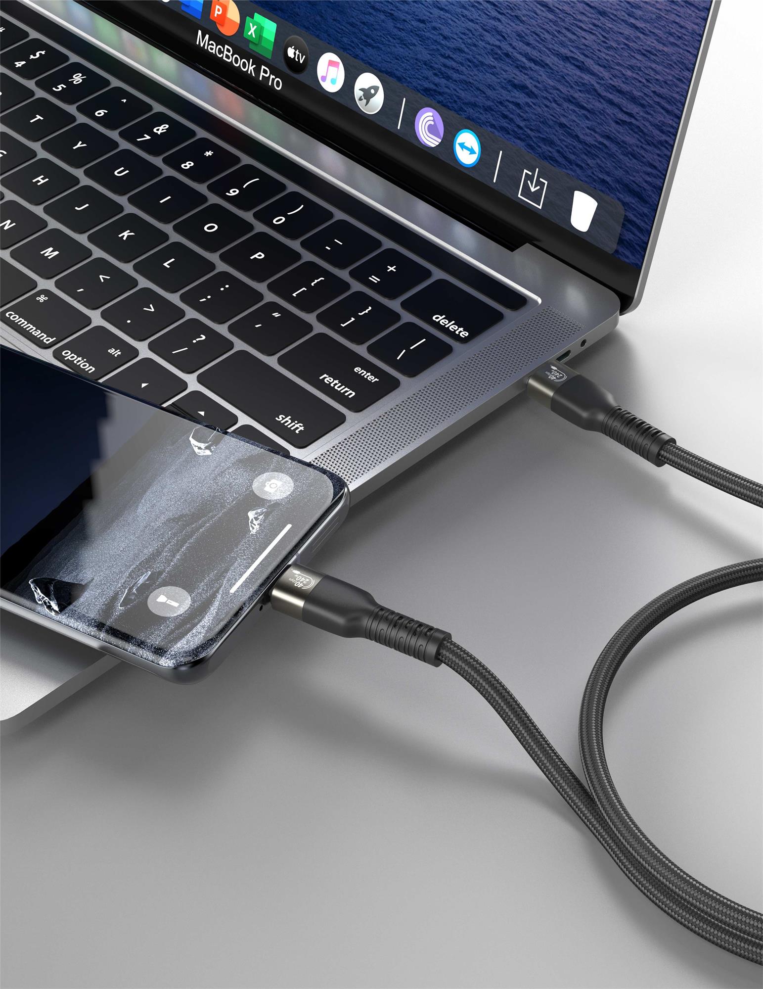 Swissten Datový video kabel USB 4.0, USB-C, 240 W, 8K@60 Hz, 40 Gb/s, TB3 & TB4, 0,5 m, černý