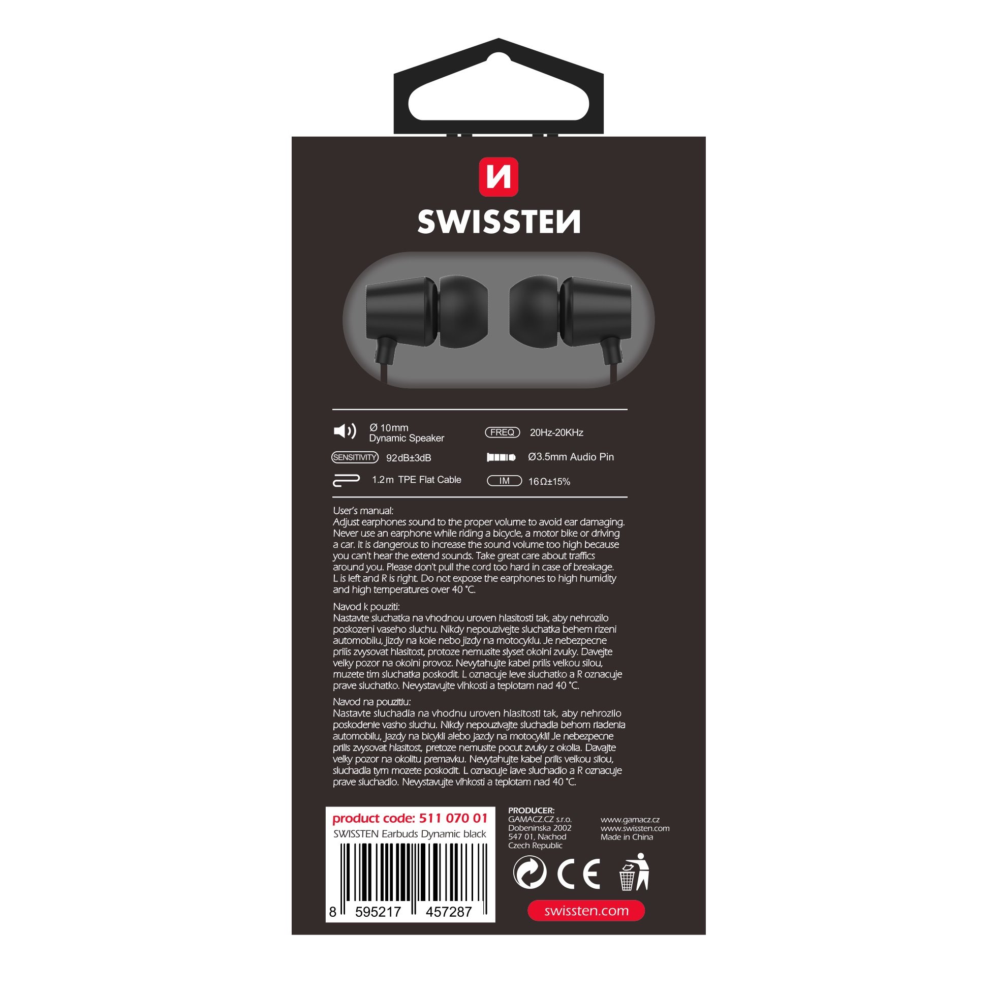 SWISSTEN Earbuds Dynamic YS500 čierne 51107001